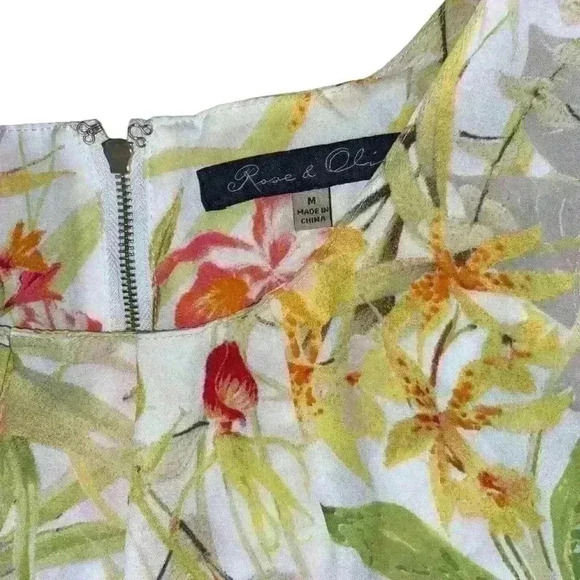 Rose and Olive Floral Sleeveless Blouse. Size M Floral Back Zipper Hawaiian - Picture 4 of 8